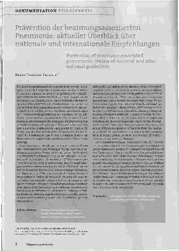 Vorschauseite 1: Prävention der beatmungsassoziierten Pneumonie: aktueller Überblick über nationale und internationale Empfehlungen
