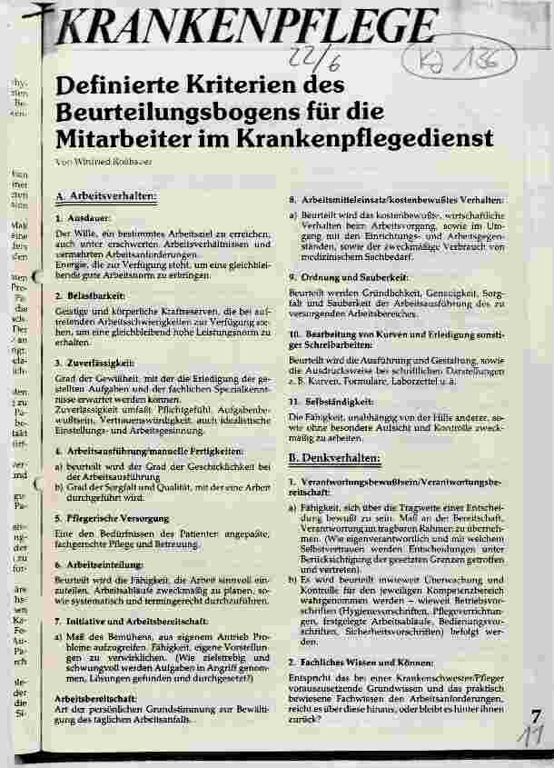 Vorschauseite 1: Definierte Kriterien des Beurteilungsbogens für die Mitarbeiter im Krankenpflegedienst