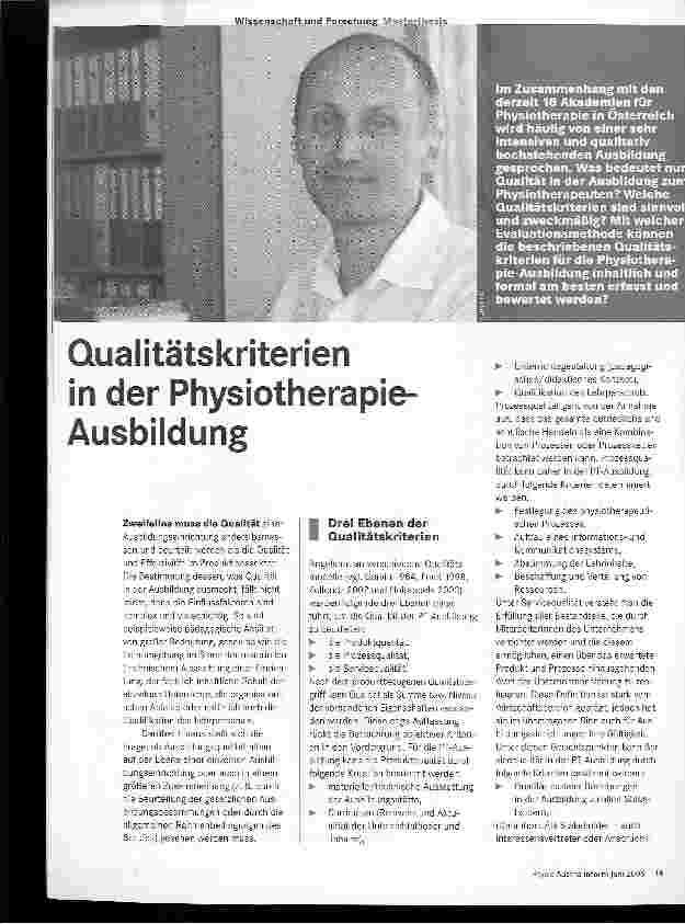 Vorschauseite 1: Qualitätskriterien in der Physiotherapie-Ausbildung