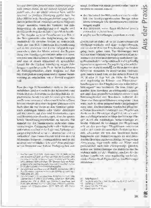 Vorschauseite 2: Zum Umfang der Begründungspflicht bei der Kündigung des Heimvertrages wegen Zahlungsverzuges des Bewohners