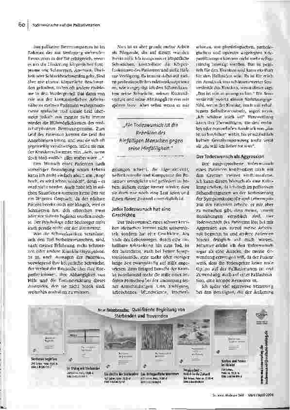 Vorschauseite 2: Ich bin doch nur noch eine Last für euch ...Umgang mit Todeswünschen im pflegerischen Alltag einer Palliativstation