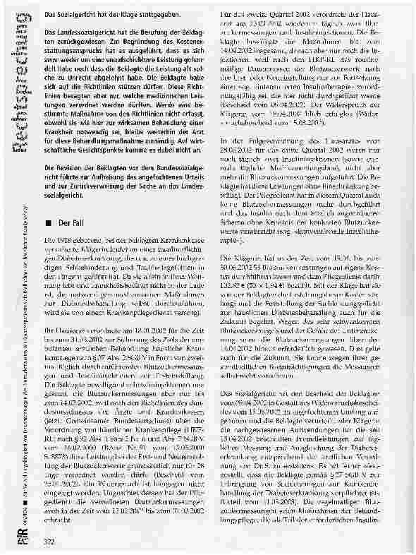 Vorschauseite 2: Zur Verordnungsfähigkeit von Dauermessungen des Blutzuckerwertes bei Diabetespatienten als Maßnahme der häuslichen Krankenpflege