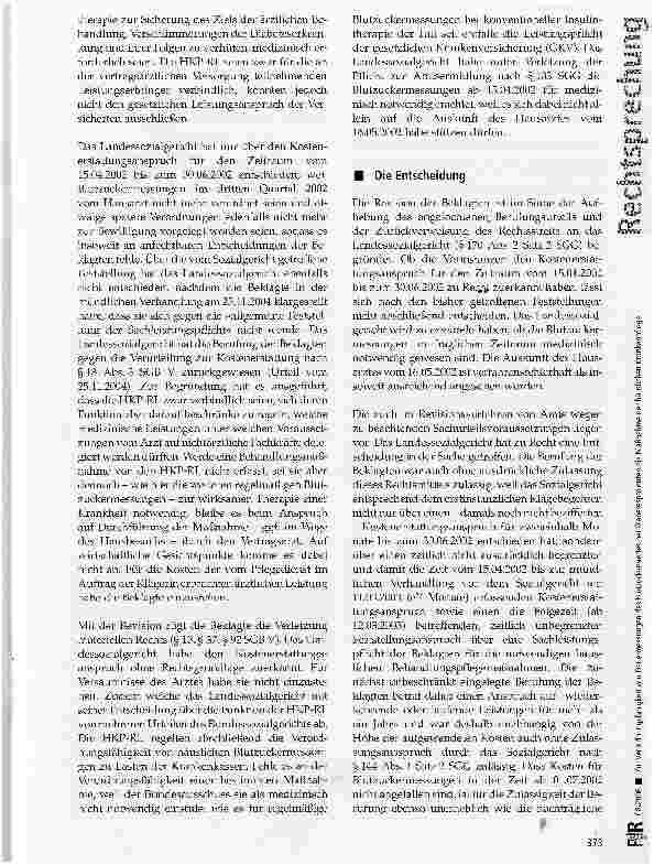 Vorschauseite 3: Zur Verordnungsfähigkeit von Dauermessungen des Blutzuckerwertes bei Diabetespatienten als Maßnahme der häuslichen Krankenpflege