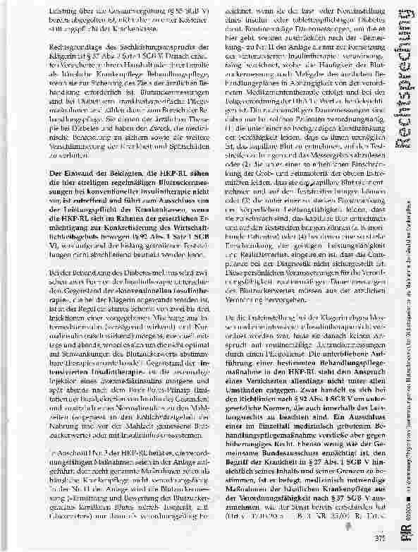 Vorschauseite 5: Zur Verordnungsfähigkeit von Dauermessungen des Blutzuckerwertes bei Diabetespatienten als Maßnahme der häuslichen Krankenpflege