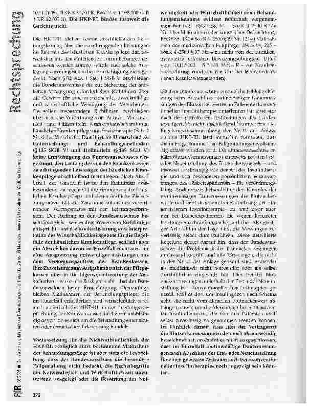 Vorschauseite 6: Zur Verordnungsfähigkeit von Dauermessungen des Blutzuckerwertes bei Diabetespatienten als Maßnahme der häuslichen Krankenpflege