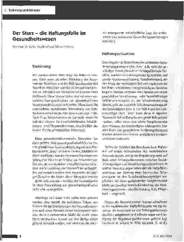Vorschauseite 1: Der Sturz - die Haftungsfalle im Gesundheitswesen