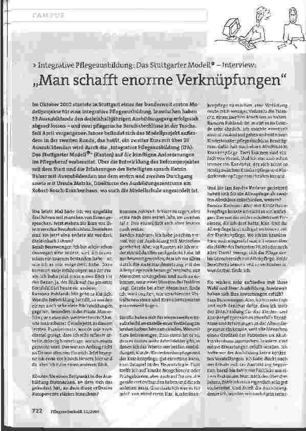 Vorschauseite 1: Integrative Pflegeausbildung: Das Stuttgarter Modell® - Interview: Man schafft enorme Verknüpfungen