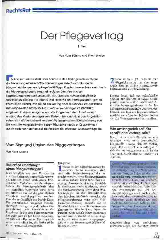 Vorschauseite 1: Der Pflegevertrag - 1. Teil
