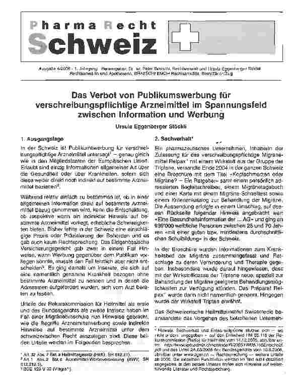 Vorschauseite 1: Das Verbot von Publikumswerbung fürverschreibungspflichtige Arzneimittel im Spannungsfeldzwischen Information und Werbung