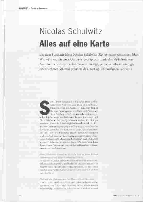 Vorschauseite 1: Nicolas Schulwitz Alles auf eine Karte