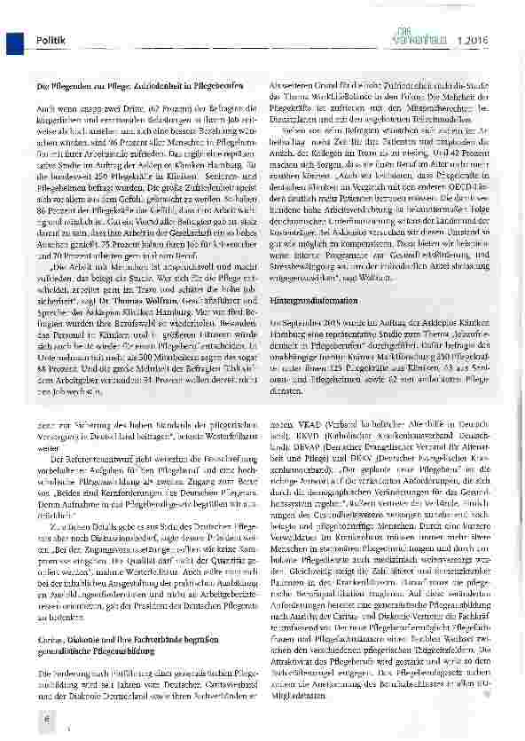Vorschauseite 2: Pflegeberufereformgesetz Stimmen der Akteure zum Referentenentwurf 2015