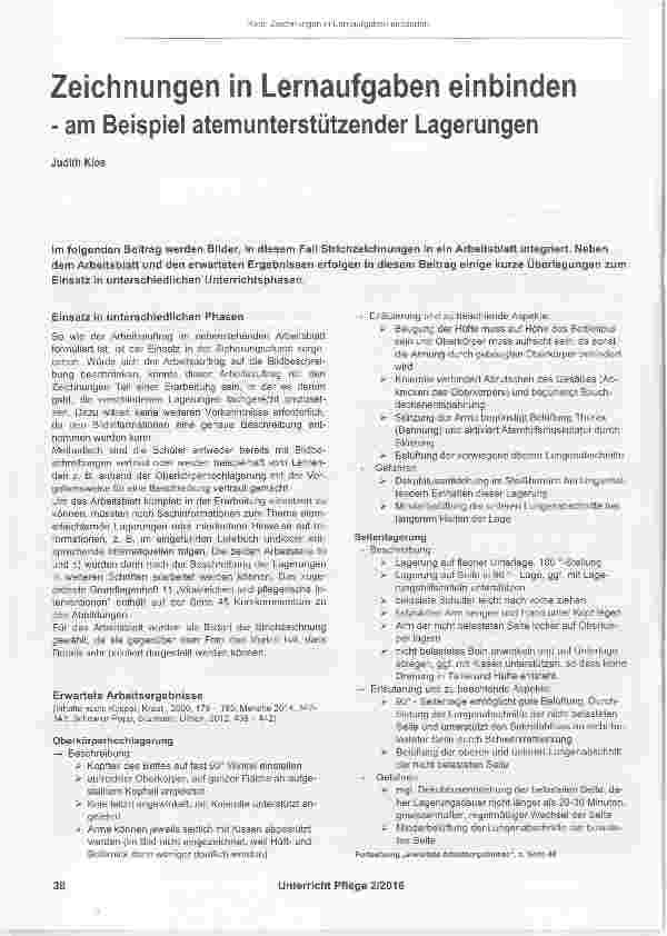 Vorschauseite 1: Zeichnungen in Lernaufgaben einbinden am Beispiel atemunterstützender Lagerungen
