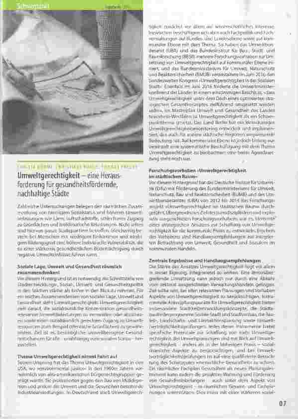 Vorschauseite 1: Umweltgerechtigkeit eine Herausforderung für gesundheitsfördernde, nachhaltige Städte