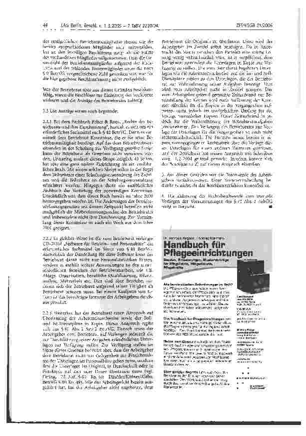 Vorschauseite 4: Betriebsrats-Verhinderung; Beschlussfähigkeit; Einsichtnahme von Unterlagen; Erziehungsurlaub; Fachliteratur