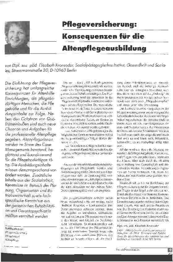 Vorschauseite 1: Pflegeversicherung: Konsequenzen für die Altenpflegeausbildung
