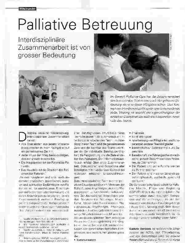 Vorschauseite 1: Palliative Betreuung interdisziplinäre Zusammenarbeit ist von grosser Bedeutung