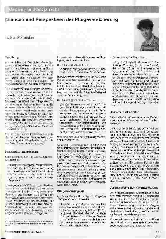 Vorschauseite 1: Chancen und Perspektiven der Pflegeversicherung
