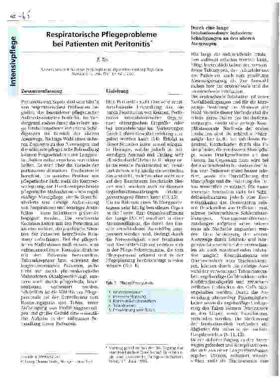 Vorschauseite 1: Respiratorische Pflegeprobleme bei Patienten mit Peritonitis