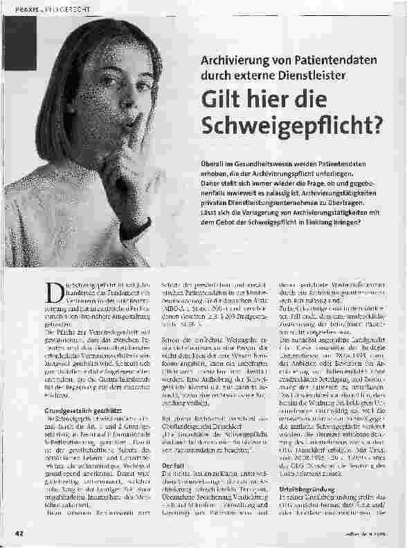 Vorschauseite 1: Archivierung von Patientendaten durch externe DienstleisterGilt hier die Schweigepflicht?