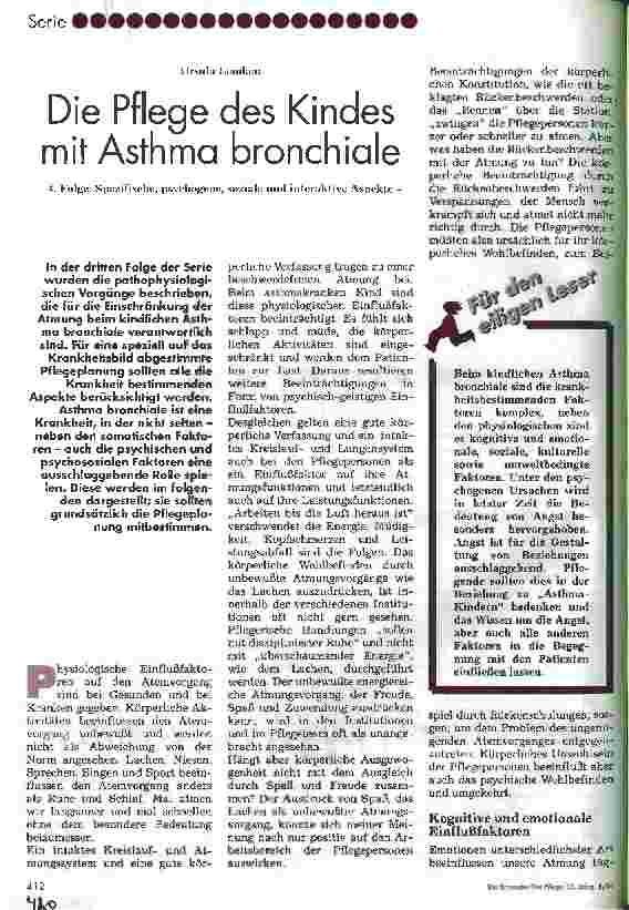 Vorschauseite 1: Die Pflege des Kindes mit Asthma bronchiale 4. Folge: Spezifische, psychogene, soziale und interaktive Aspekte