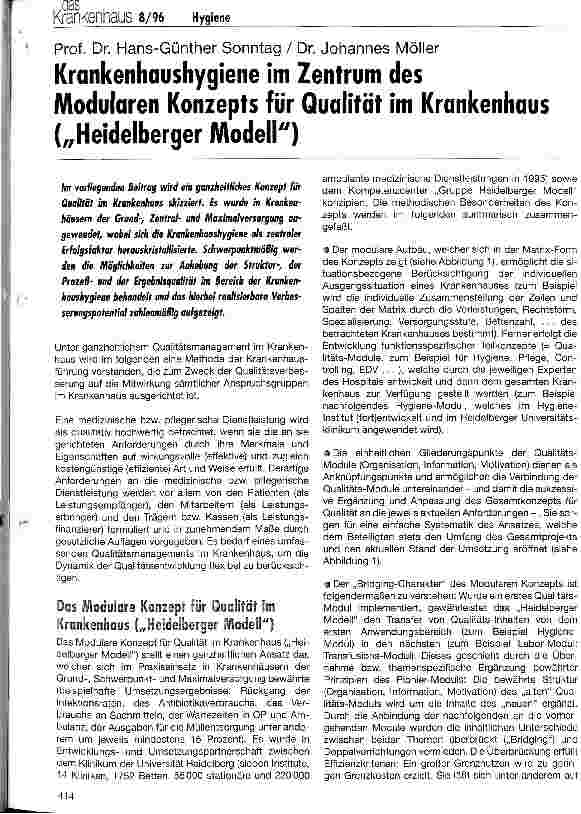 Vorschauseite 1: Krankenhaushygiene im Zentrum des Modularen Konzepts für Qualität im Krankenhaus (Heidelberger Modell)