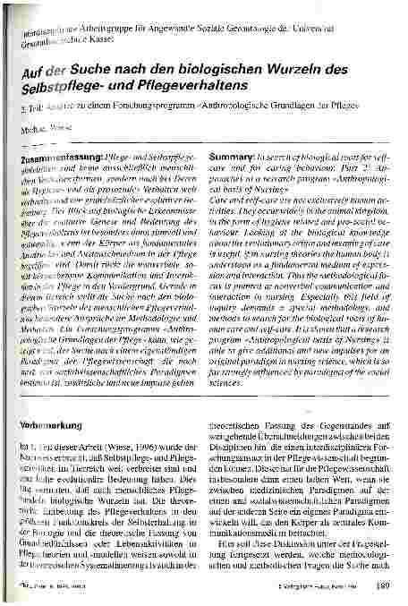 Vorschauseite 1: Auf der Suche nach den biologischen Wurzeln des Selbstpflegeund Pflegeverhaltens - 2. Teil