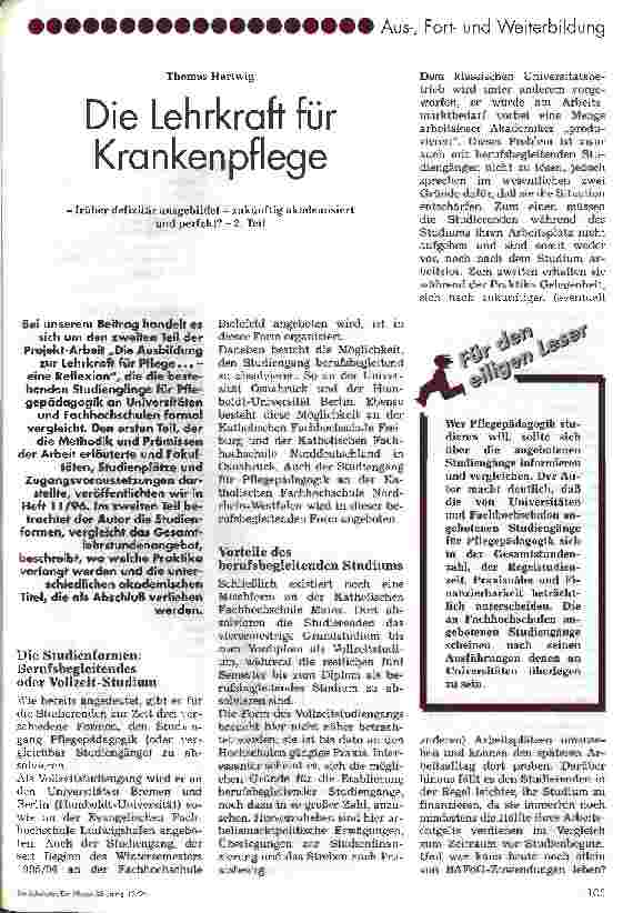 Vorschauseite 1: Die Lehrkraft für Krankenpflege - früher defizitär ausgebildet - zukünfig akademisiert und perfekt? - 2. Teil