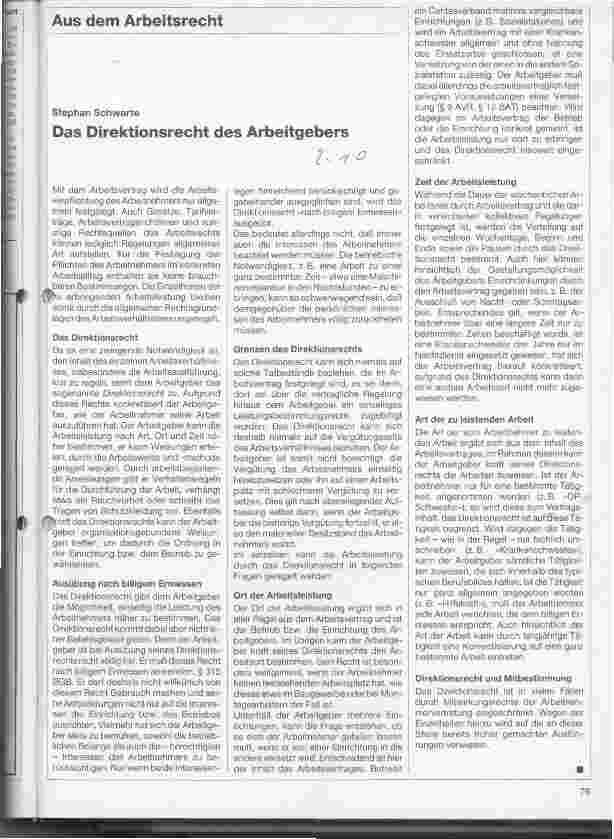 Vorschauseite 1: Das Direktionsrecht des Arbeitgebers
