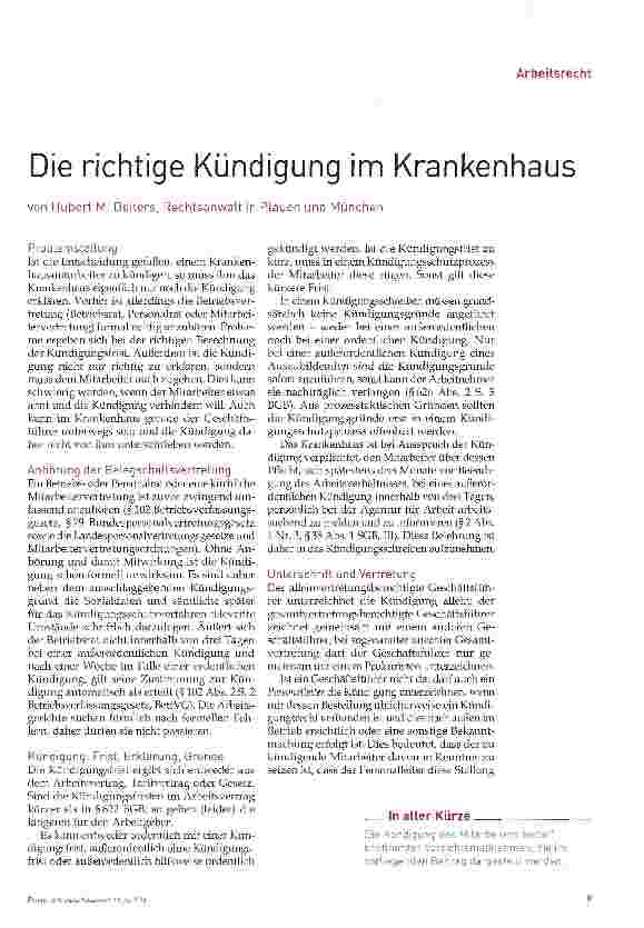 Vorschauseite 1: Die richtige Kündigung im Krankenhaus