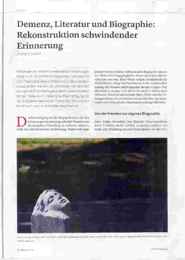 Vorschauseite 1: Demenz, Literatur und Biographie: Rekonstruktion schwindender Erinnerung