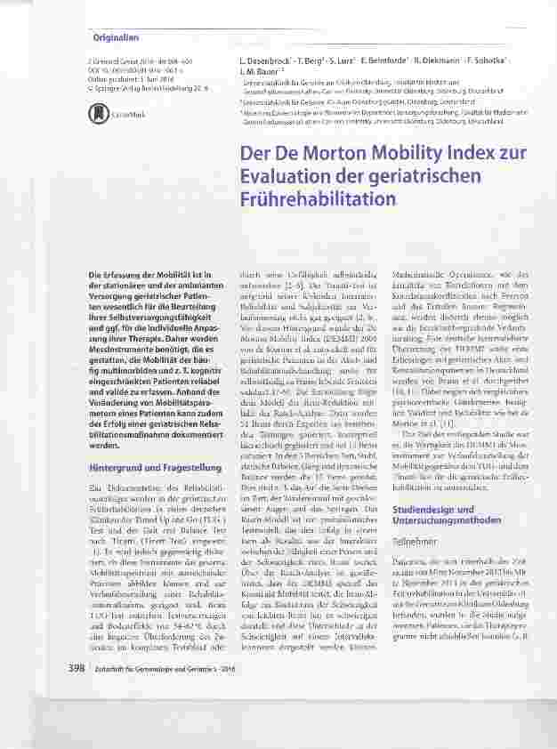 Vorschauseite 1: Der De Morton Mobility Index zur Evaluation der geriatrischen Frührehabilitation