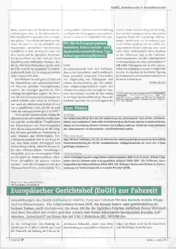Vorschauseite 1: Europäischer Gerichtshof (EuGH) zur Fahrzeit