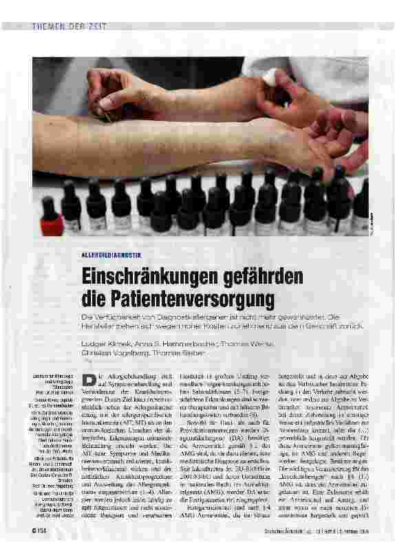 Vorschauseite 1: Einschränkungen gefährden die Patientenversorgung