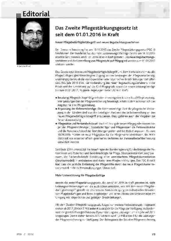 Vorschauseite 1: Das Zweite Pflegestärkungsgesetz ist seit dem 01.01.2016 in Kraft