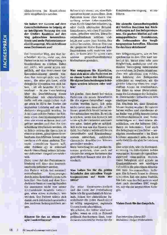 Vorschauseite 3: „Fälle, Fälle, Fälle! kann nicht für alle Krankenhäuser gelten!