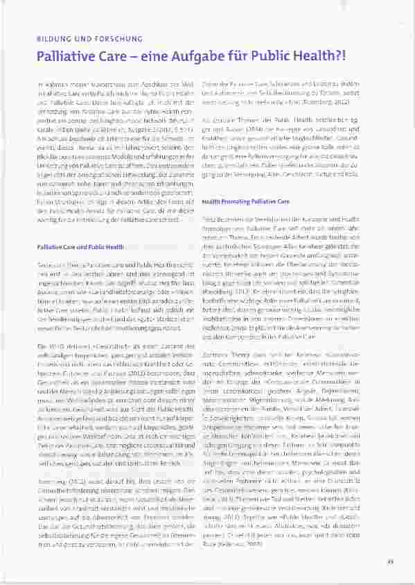 Vorschauseite 1: Palliative Care eine Aufgabe für Public Health?!