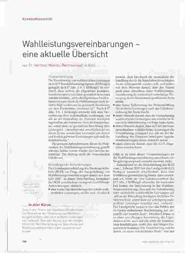 Vorschauseite 1: WahLLeistungsvereinbarungen eine aktuelle Übersicht