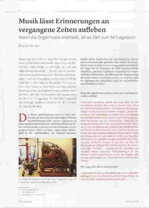 Vorschauseite 1: Musik lässt Erinnerungen an vergangene Zeiten aufleben Wenn die Orgeimusik erschallt, ist es Zeit zum Mittagessen
