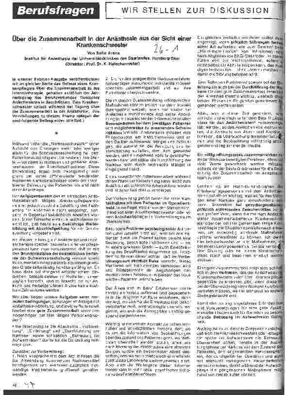 Vorschauseite 1: Über die Zusammenarbeit in der Anästhesie aus Sicht einer Krankenschwester