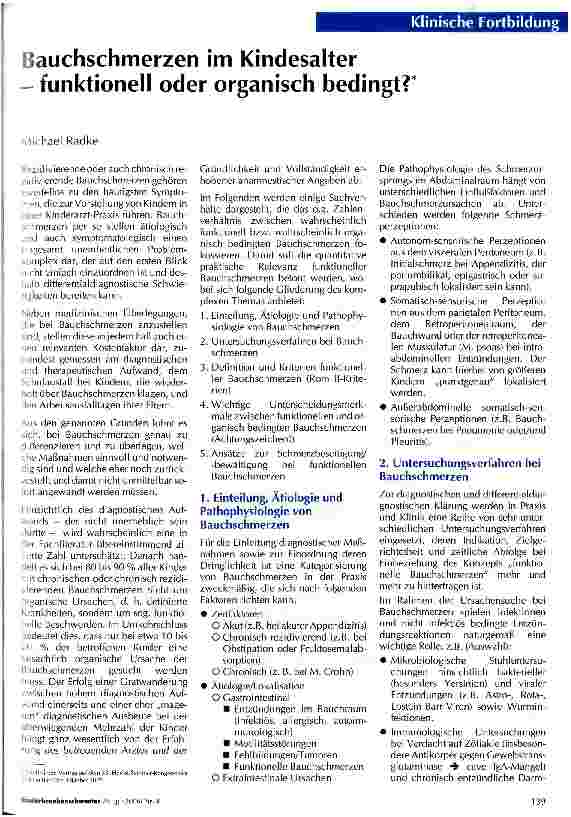 Vorschauseite 1: Bauchschmerzen im Kindesalterfunktionell oder organisch bedingt?