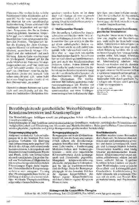 Vorschauseite 4: Bauchschmerzen im Kindesalterfunktionell oder organisch bedingt?