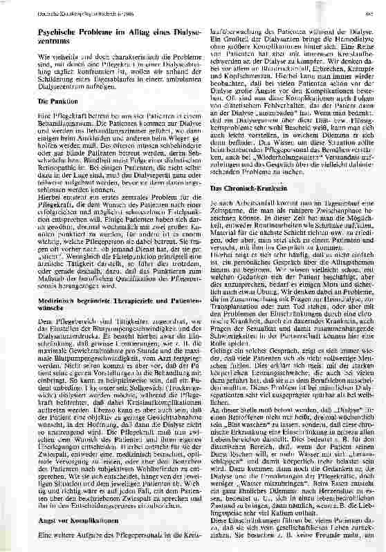 Vorschauseite 3: Psychosoziale Probleme bei der Pflege von Dialysepatienten