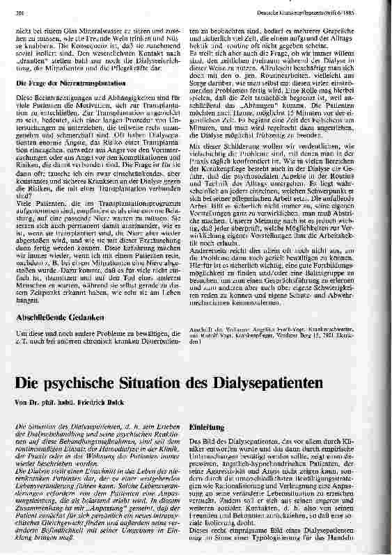 Vorschauseite 4: Psychosoziale Probleme bei der Pflege von Dialysepatienten