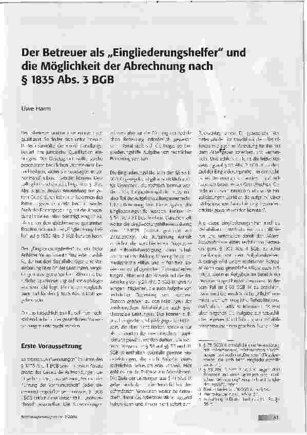 Vorschauseite 1: Der Betreuer als Eingliederungshelfer und die Möglichkeit der Abrechnung nach § 1835 Abs. 3 BGB