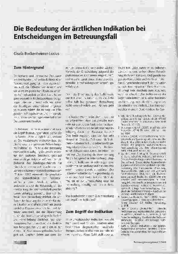 Vorschauseite 1: Die Bedeutung der ärztlichen Indikation bei Entscheidungen im Betreuungsfall