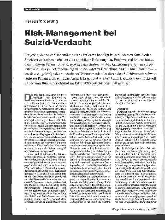Vorschauseite 1: Herausforderung - Risk-Management bei Suizid-Verdacht