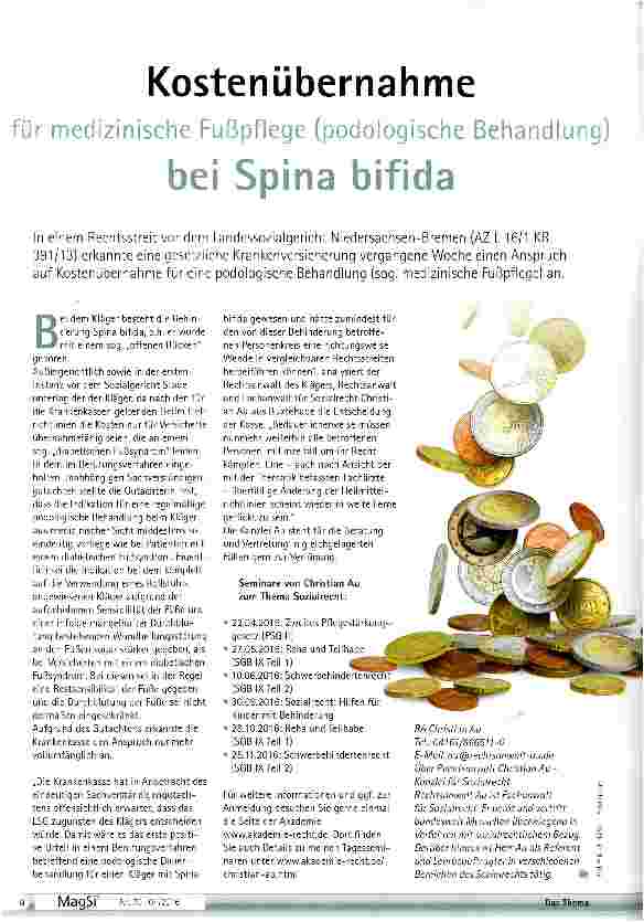 Vorschauseite 1: Kostenübernahme für medizinische Fußpflege (podologisehe Behandlung) bei Spina bifida