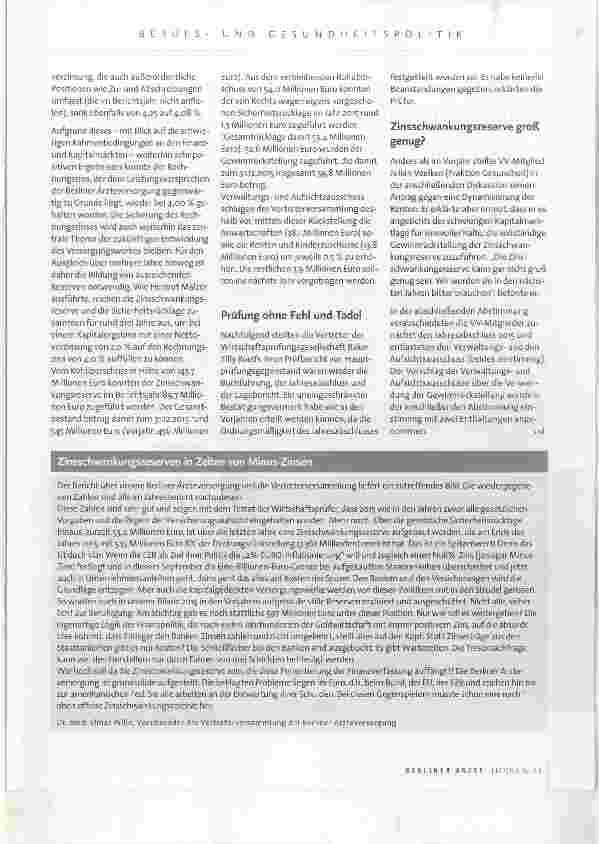 Vorschauseite 2: Ärzteversorgung: Renten und Anwartschaften steigen erneut um 0,5 % Bericht von der Sitzung der Vertreterversammlung der Berliner Ärzteversorgung am 29. September 2016