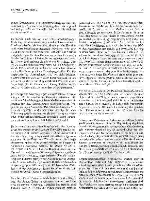 Vorschauseite 2: Erfahrungen eines niedergelassenen Neurologen mit Off Label Use und juristische Konsequenzen