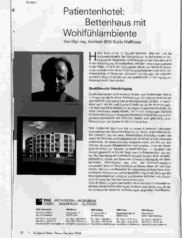 Vorschauseite 1: Patientenhotel:Bettenhaus mit Wohlfühlambiente